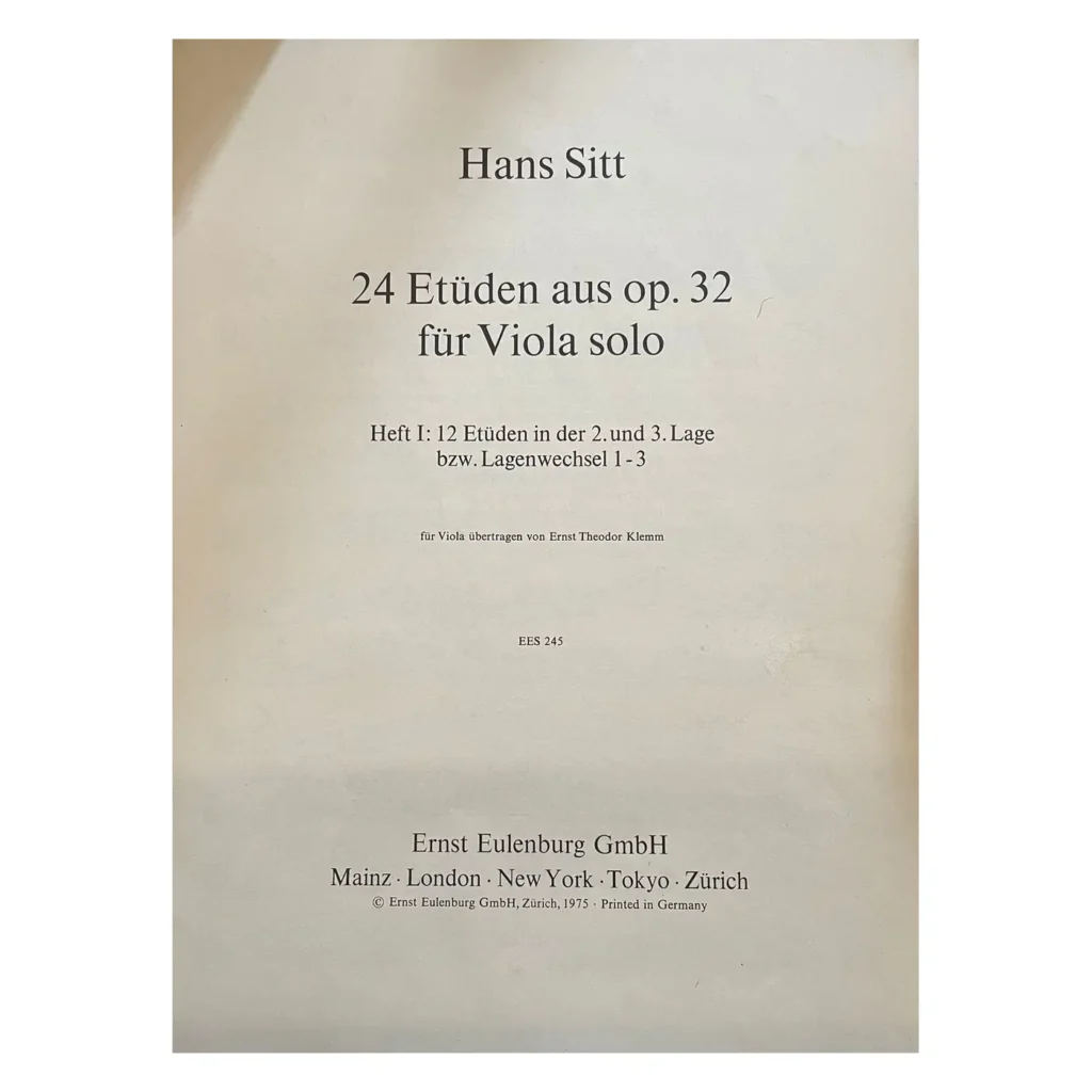 Hans Sitt 24 Etuden au op.32 fur viola solo volume I ex demo