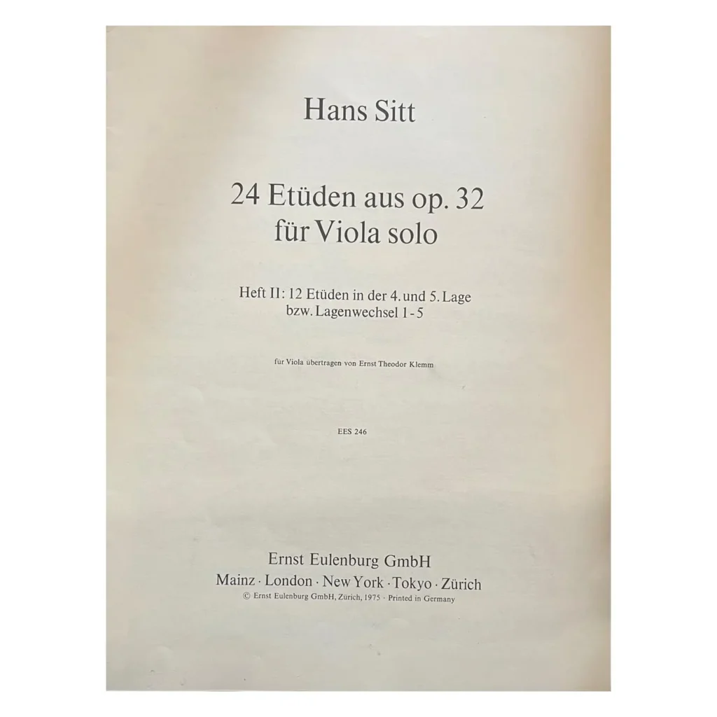 Hans Sitt 24 Etuden au op.32 fur viola solo volume II